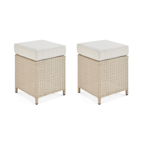 Cream Canaan All-weather Wicker Outdoor 17" Square Stools with Cushions, Set of 2 - Pier 1