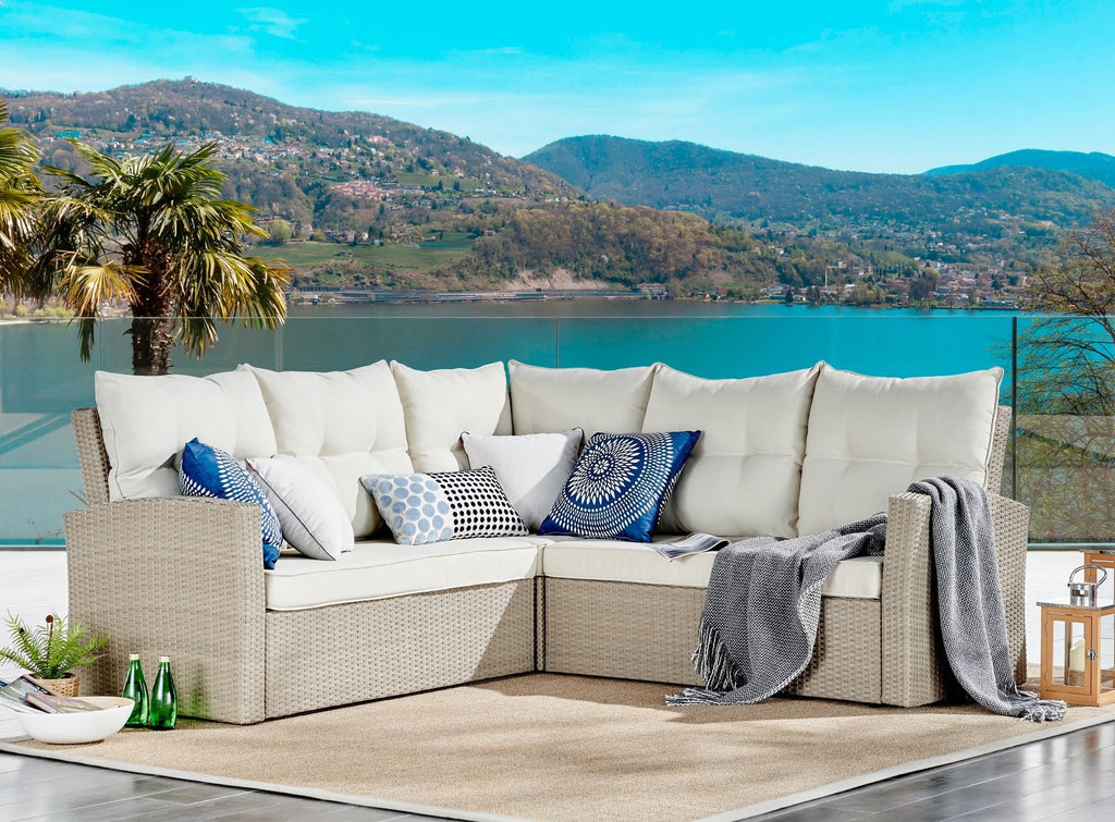 Cream Canaan All-weather Wicker Outdoor Double Loveseat Sectional Sofa - Pier 1