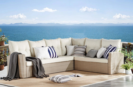 Cream Canaan All-weather Wicker Outdoor Large Corner Sectional Sofa with Cushions - Pier 1