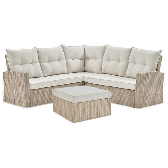 Cream Canaan All-weather Wicker Outdoor Seating Set with Double Loveseat with Large Ottoman - Pier 1