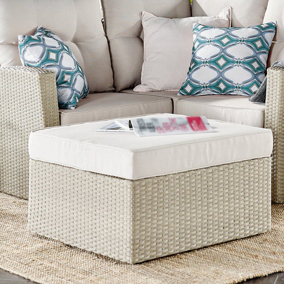 Cream Canaan All-weather Wicker Outdoor Seating Set with Double Loveseat with Large Ottoman - Pier 1