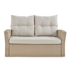 Cream Canaan All-weather Wicker Outdoor Two-seat Love Seat with Cushions - Pier 1
