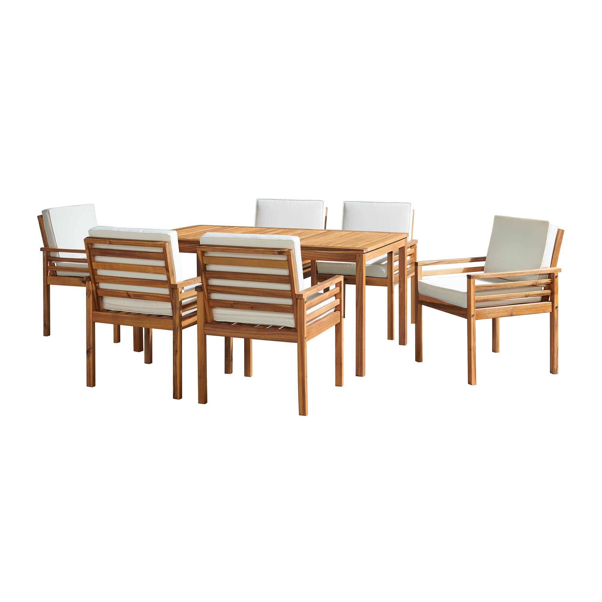 Cream Fabric FCR Okemo Acacia Wood Outdoor 7-piece Outdoor Dining Set with Table and 6 Dining Chairs with Cushions - Pier 1