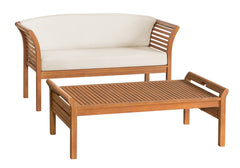 Cream Stamford Eucalyptus Wood Outdoor Bench with Coffee Table, Set of 2 - Pier 1