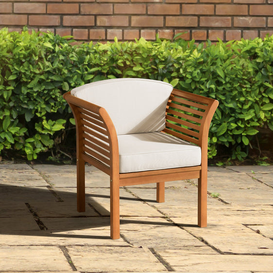 Cream Stamford Eucalyptus Wood Outdoor Chair with Cushions - Pier 1