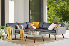 Dark Gray Albany All-weather Wicker Outdoor Gray Corner Sectional Sofa with 29" Square Coffee Table Set - Pier 1