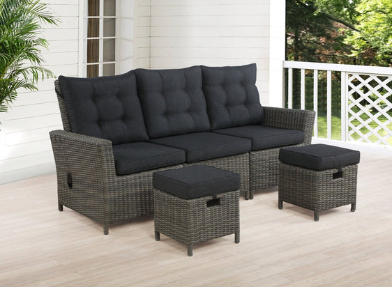 Dark Gray Asti All-weather Wicker 3-piece Outdoor Seating Set with Reclining Sofa and Two 15" Ottomans - Pier 1