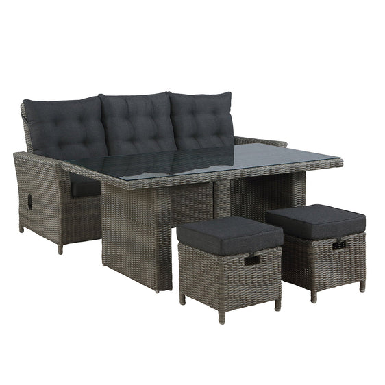 Dark Gray Asti All-weather Wicker 4-piece Outdoor Seating Set with Reclining Sofa, 26" Cocktail Table and Two Ottomans - Pier 1