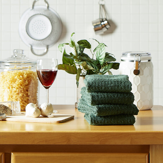 Dark-Green-Solid-Waffle-Terry-Dishtowels,-Set-of-4-Dish-Towels