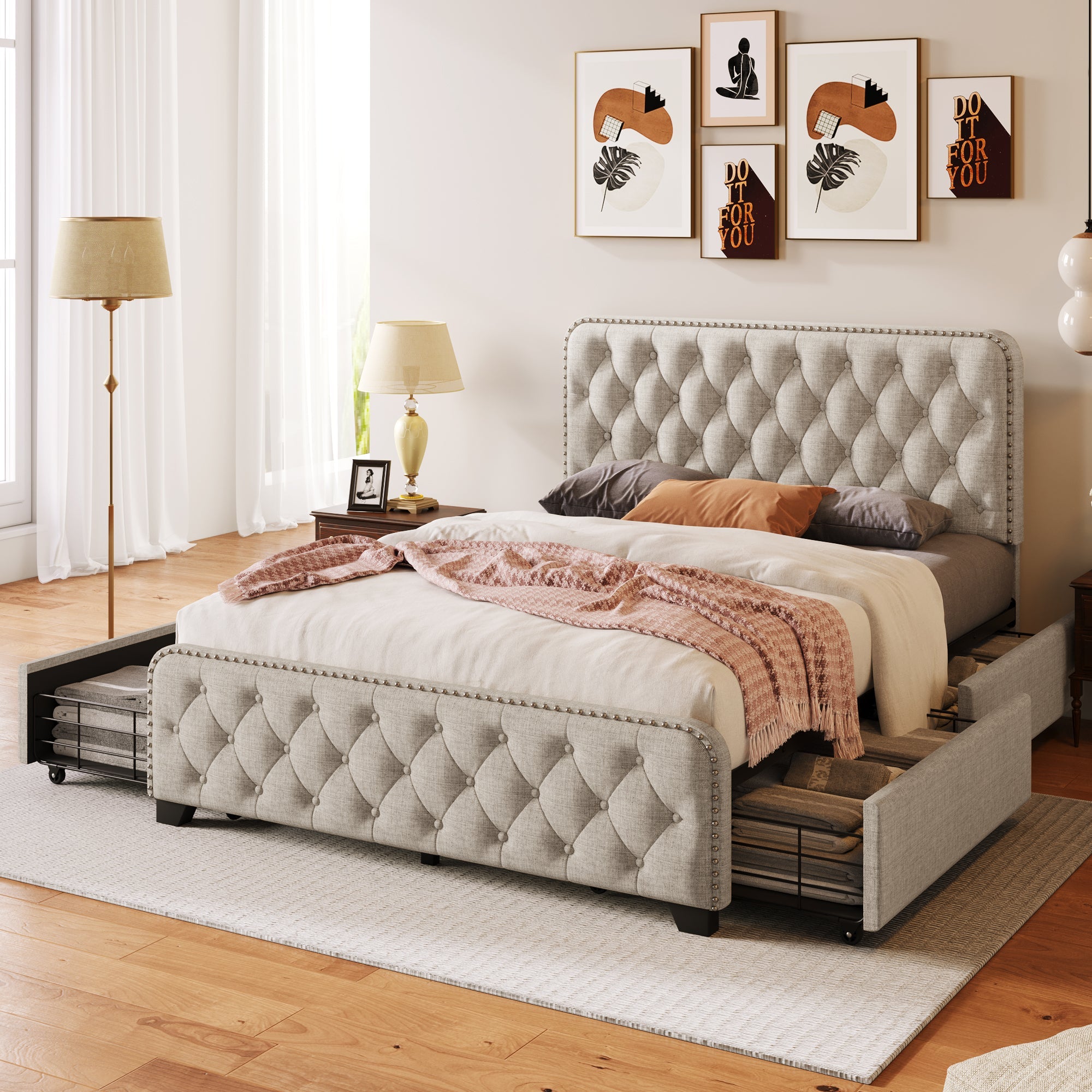 Day Upholstered Platform Bed with Tufted and Four Drawers - Pier 1