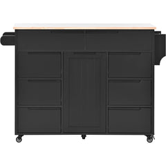 Dayton Kitchen Cart on 5 Wheels with Countertop, 8 Handle Free Drawers - Pier 1