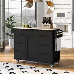 Dayton Kitchen Cart on 5 Wheels with Countertop, 8 Handle Free Drawers - Pier 1