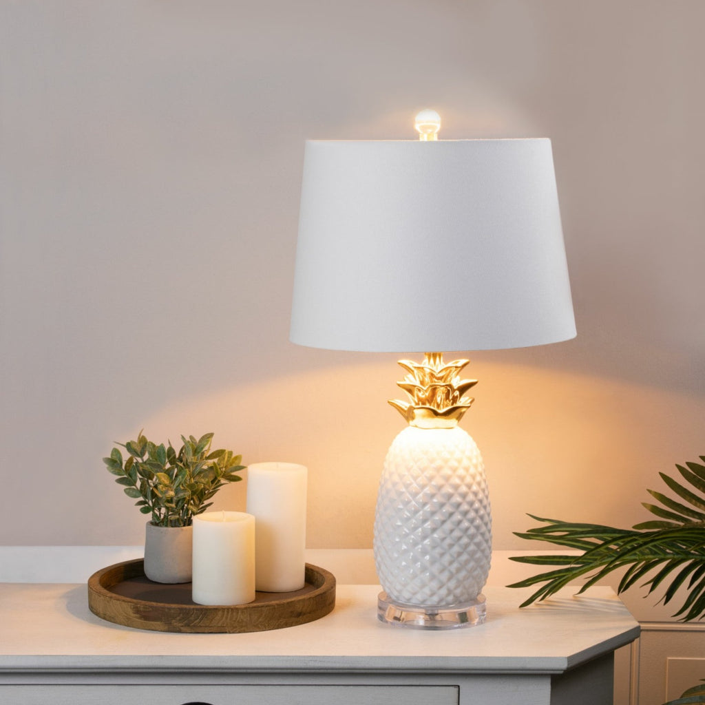 Pier-1-Pineapple-White-&-Gold-Ceramic-Table-Lamp-22''-Home