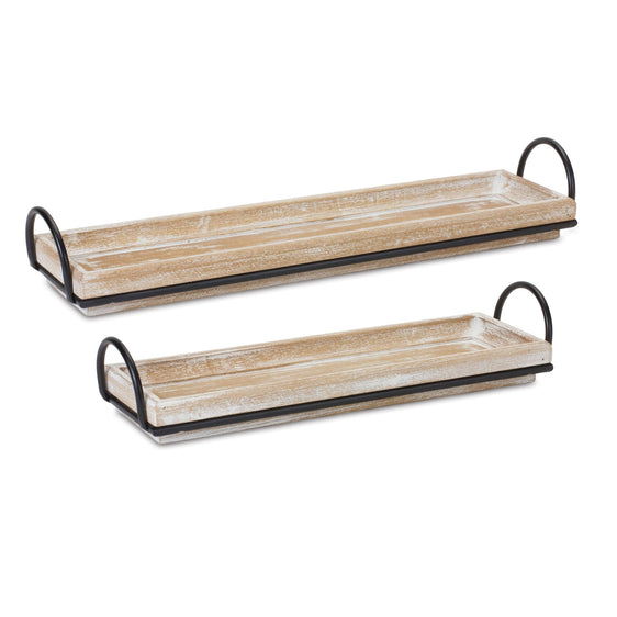 Decorative Wooden Tray with Handles, Set of 2 - Pier 1