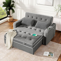 Delilah Upholstered Pull Out Sofa Bed Couch with 2 Pillows, Dual USB Charging Port and Adjustable Backrest - Pier 1