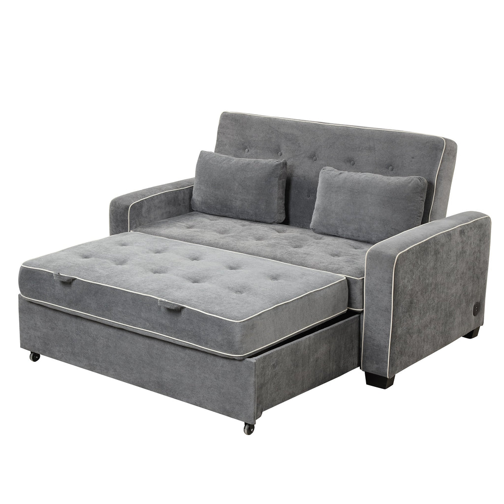 Delilah Upholstered Pull Out Sofa Bed Couch with 2 Pillows, Dual USB Charging Port and Adjustable Backrest - Pier 1