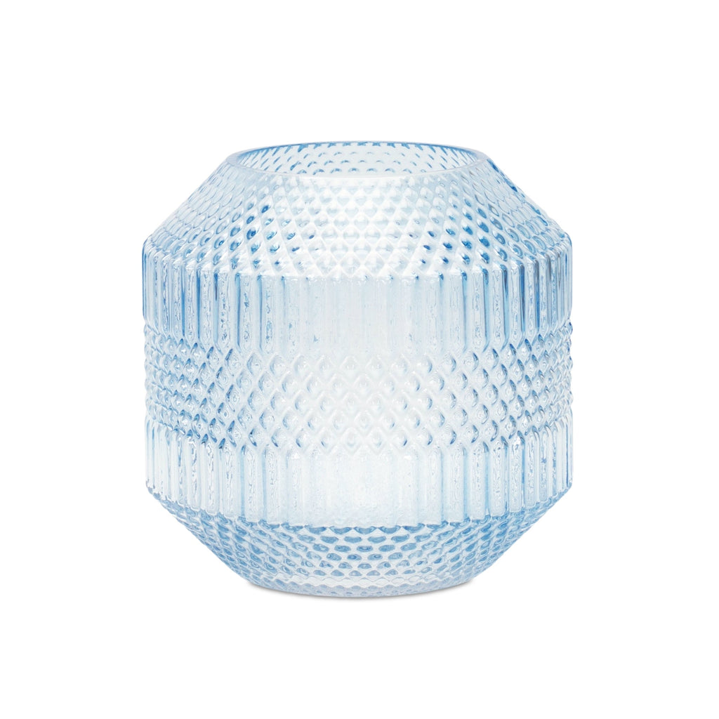 Diamond Pattern Blue Glass Vase or Candle Holder 6.5" - Pier 1