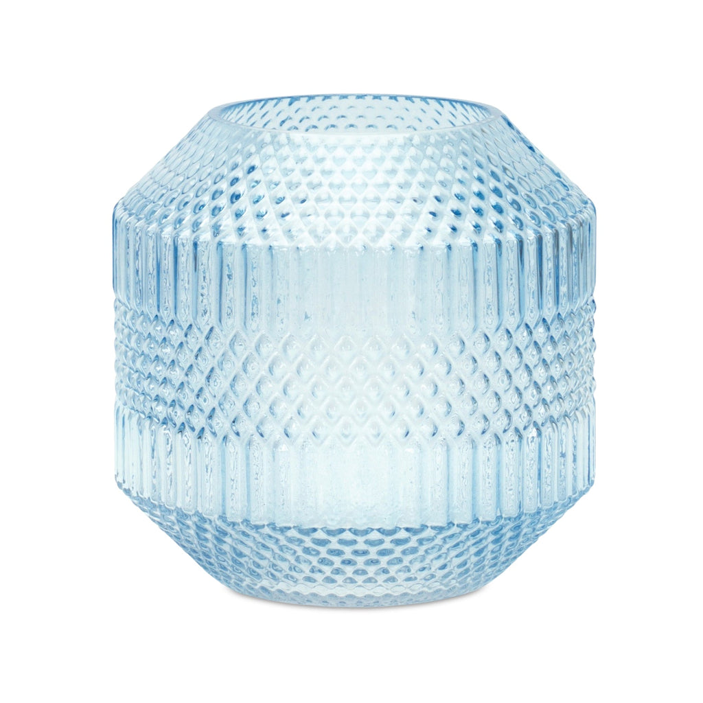 Diamond Pattern Blue Glass Vase or Candle Holder 8" - Pier 1