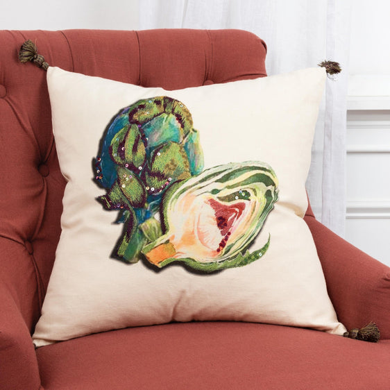Digital Print And Embroidery 100% Cotton Duck Artichoke Pillow - Pier 1