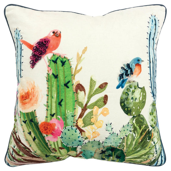 Digital Print And Embroidery Cotton Botanical With Birds Decorative Throw Pillow - Pier 1