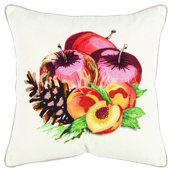Digital Print And Embroidery Cotton Fruit And Pinecones Pillow Cover - Pier 1
