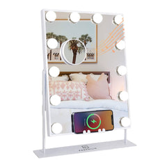Dimmable Lighted White Hollywood Vanity Makeup Mirror With Wireless Charger - Pier 1