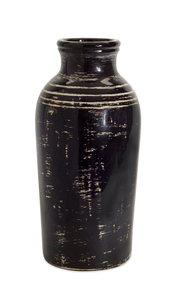 Distressed Black Ceramic Vase with Ivory Accent 17.5" - Pier 1