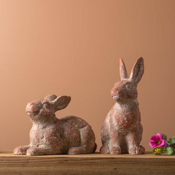 Distressed-Garden-Rabbit-Statue,-Set-of-2-Decorative-Accessories