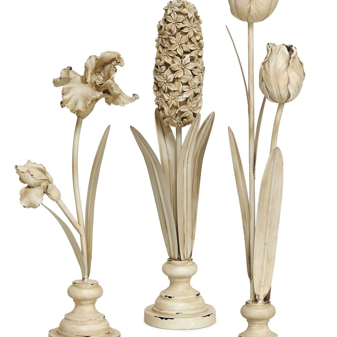 Distressed-Ivory-Floral-Stem-Sculpture,-Set-of-3-Decor