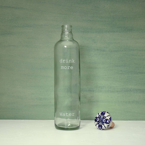 "Drink More" Glass Water Bottle with Ceramic Stopper - Pier 1