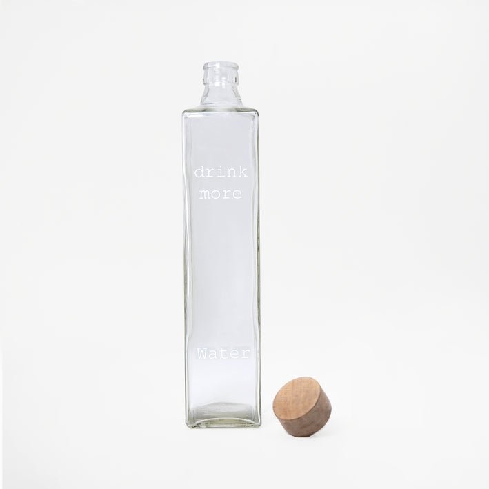 "Drink More" Square Glass Water Bottle with Wooden Stopper - Pier 1