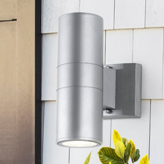 Duo Light Modern Midcentury Cylinder Outdoor Metal/Glass Integrated LED Sconce - Pier 1