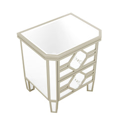 Elegant Mirrored 2 Drawer Side Table with Golden Lines - Pier 1