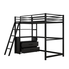 Elgin Twin Loft Bed with Desk, Shelves and Two Built in Drawers - Pier 1