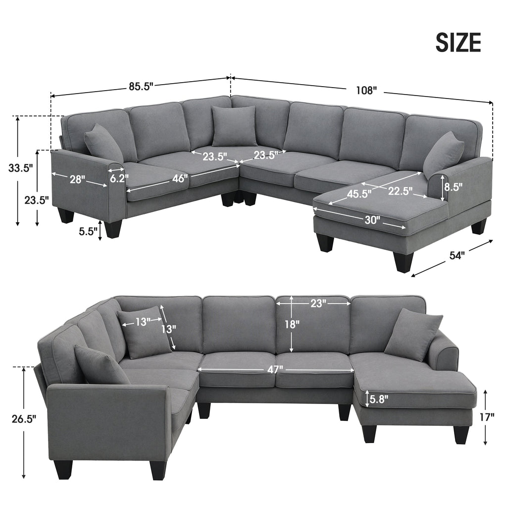 Elijah 3 Piece U Shaped Sectional Sofa with 3 Pillows - Pier 1