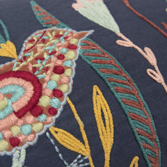 Embroidered Cotton Botanical With Birds Decorative Throw Pillow - Decorative Pillows
