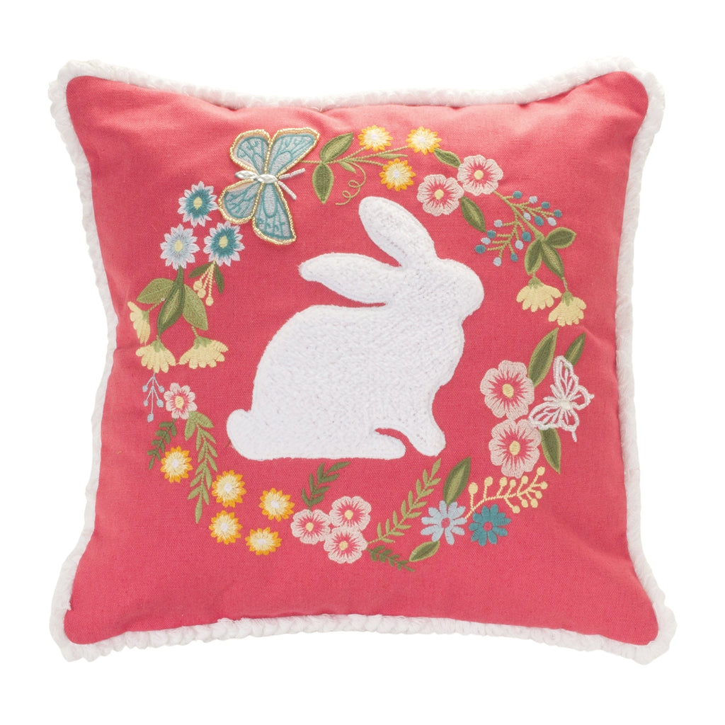Embroidered Rabbit Floral Pillow 16" - Pier 1