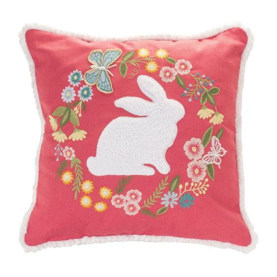 Embroidered Rabbit Floral Pillow 16" - Pier 1