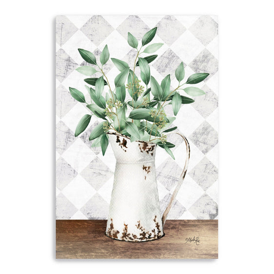Eucalyptus-White-Tin-Pitcher-Canvas-Giclee-Wall-Art-Wall-Art