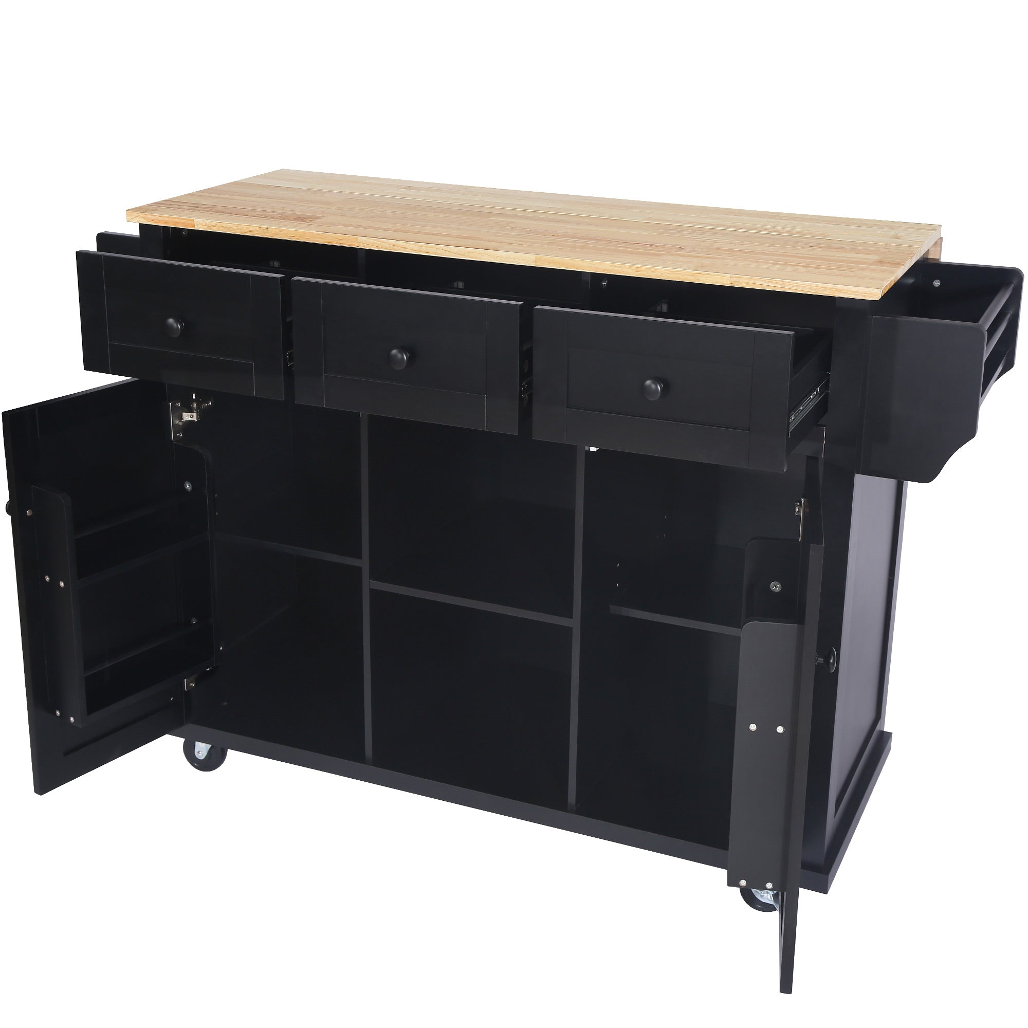 Evangeline Kitchen Cart with Drop Leaf Countertop on 5 Wheels with Storage Cabinet and 3 Drawers - Pier 1