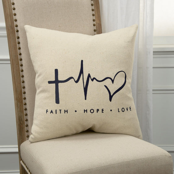 Faith-Hope-Love Knife Edge Printed 100% Cotton Canvas Sentiment- Inked Pillow - Pier 1