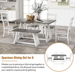 Farmhouse 6-Piece Dining Table Set with Cross Legs, 4 Upholstered Dining Chairs and Solid Wood Bench - Pier 1