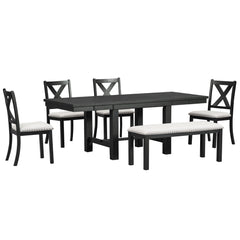 Farmhouse 82" 6-Piece Extendable Dining Table with Footrest, 4 Upholstered Dining Chairs, Dining Bench and Two 11" Removable Leaf - Pier 1