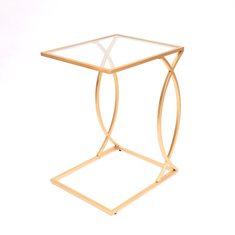 Fish-Shaped C Table with Glass Top and Golden Metal Base - Side Tables