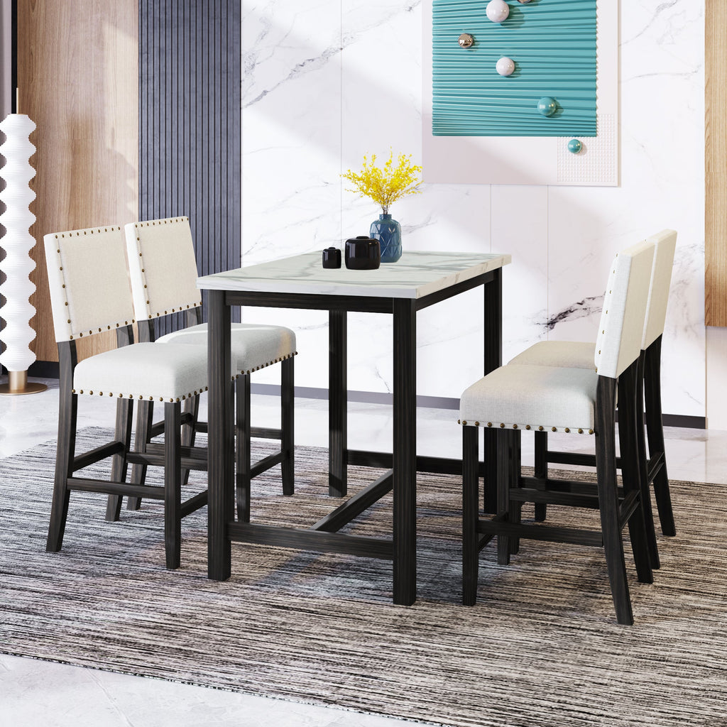 Flora 5 Piece Counter Height Dining Set with Table and 4 Upholstered Chairs - Pier 1