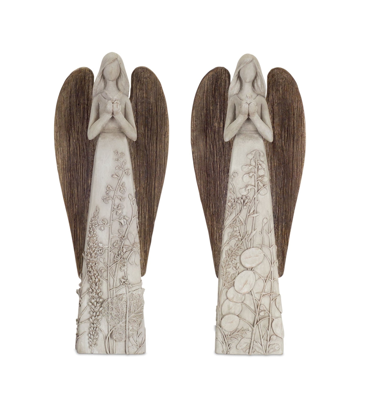 Floral Sculpted Angel with Wood Style Wings, Set of 2 – Pier 1