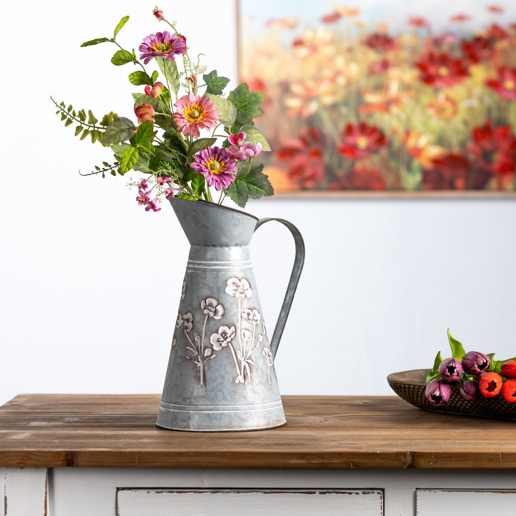 Floral Stamped Metal Pitcher Vase 12.5" - Pier 1