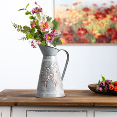 Floral Stamped Metal Pitcher Vase 12.5" - Pier 1