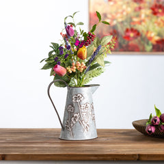 Floral Stamped Metal Pitcher Vase 8.75"H - Pier 1