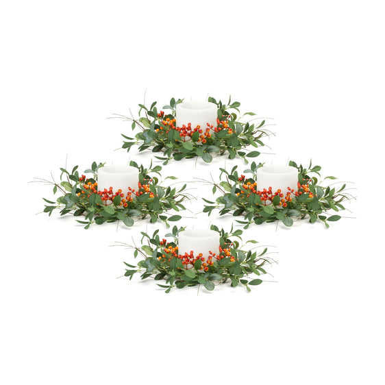 Foliage and Berry Twig Candle Ring, Set of 4 - Pier 1